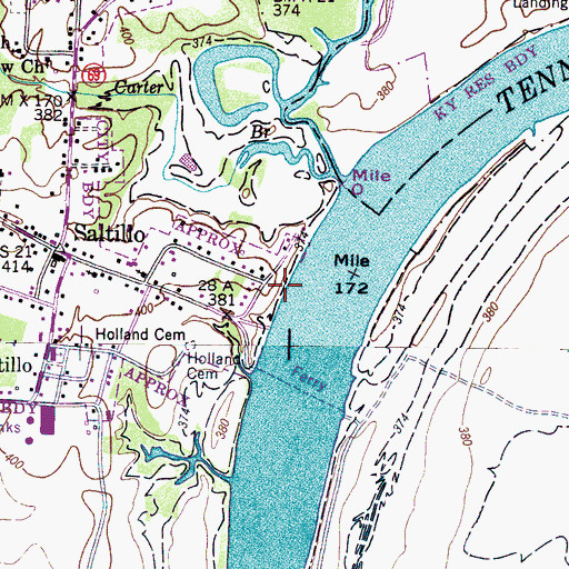 Topographic Map of Saltillo Landing, TN
