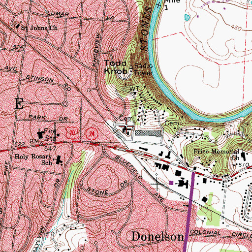 Topographic Map of Donelson Church of Christ, TN