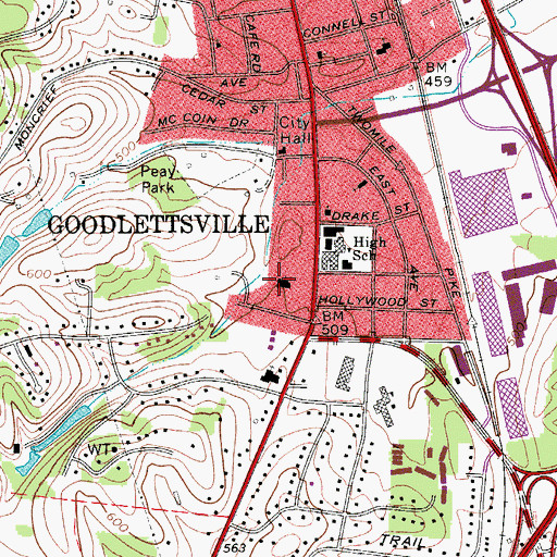 Topographic Map of Goodlettsville Church of Christ, TN