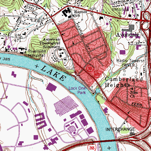 Topographic Map of Lock One Park, TN