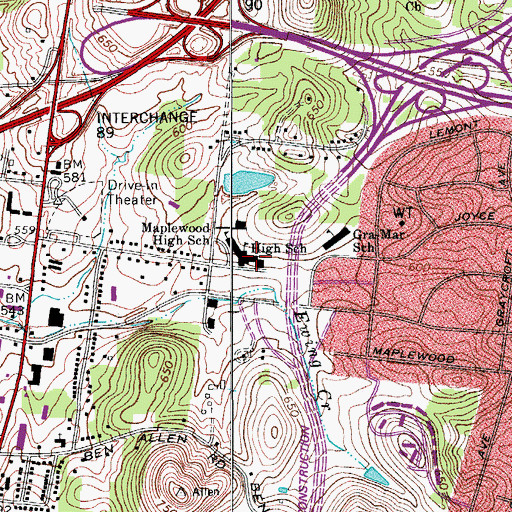 Topographic Map of Maplewood High School, TN