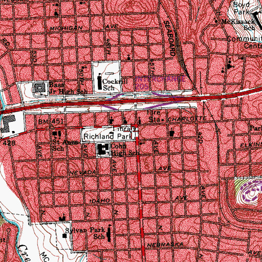Topographic Map of Richland Park Branch Nashville Public Library, TN