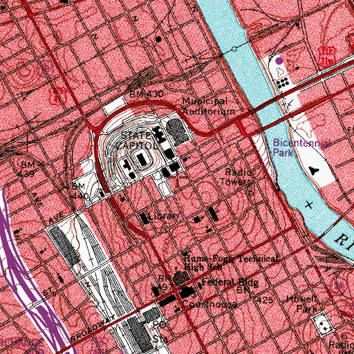 Topographic Map of Tennessee Performing Arts Center, TN