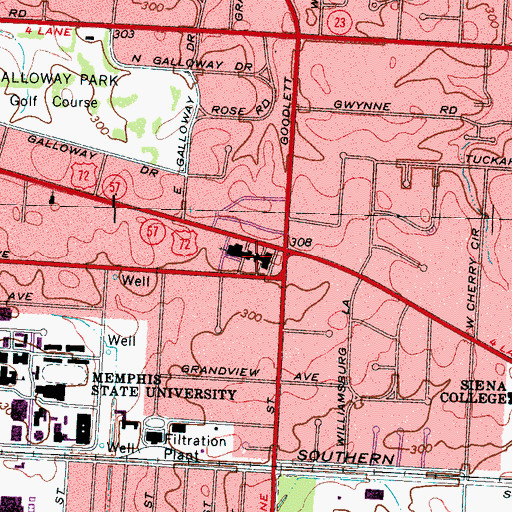 Topographic Map of Second Presbyterian Church, TN
