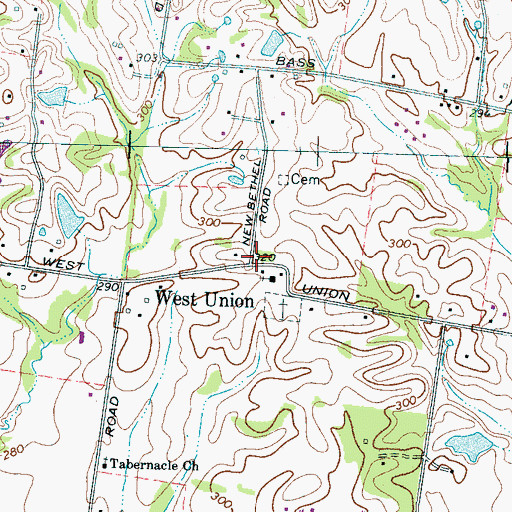 Topographic Map of West Union Presbyterian Church (historical), TN