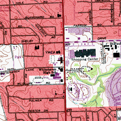 Topographic Map of Whitehaven Elementary School, TN