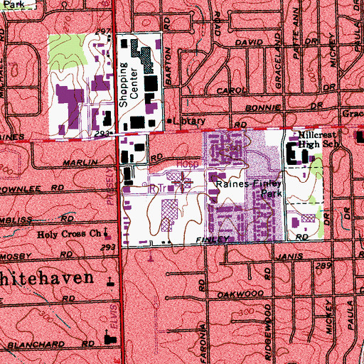 Topographic Map of Methodist South Hospital, TN