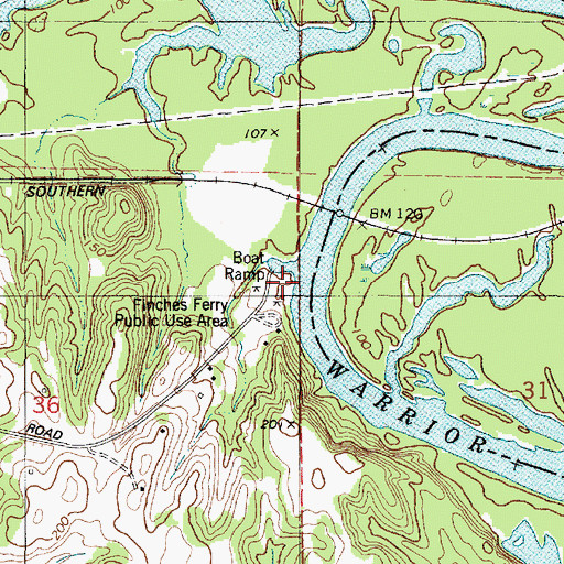 Topographic Map of Finches Ferry Landing (historical), AL