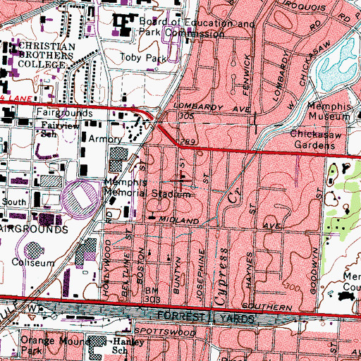 Topographic Map of Buntyn Street Baptist Church, TN