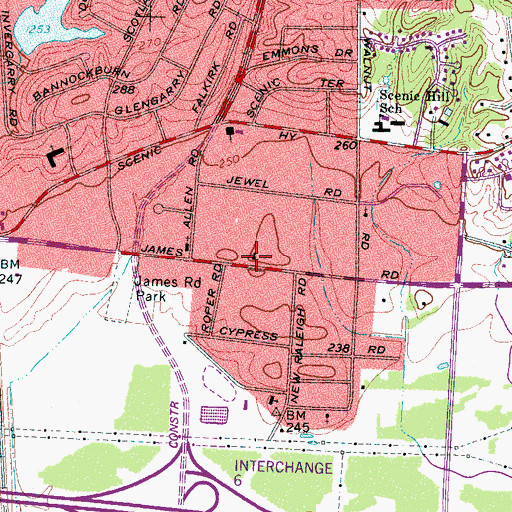 Topographic Map of James Road Baptist Church, TN