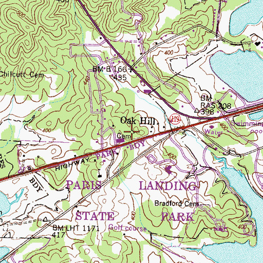 Topographic Map of Bradford Cemetery, TN