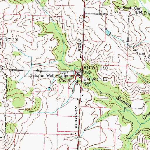 Topographic Map of Sulphur Well Cemetery, TN
