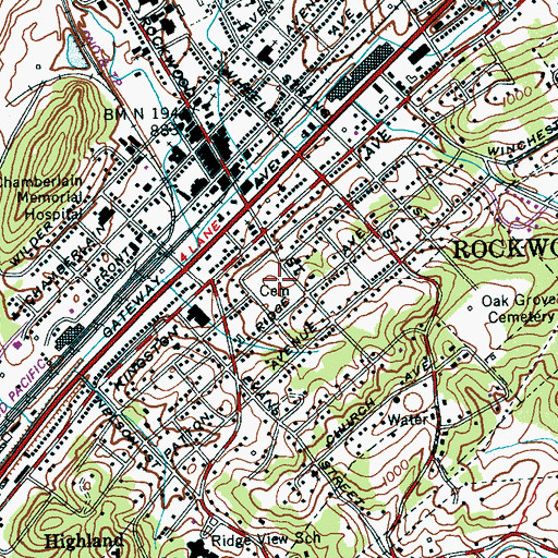 Topographic Map of Rockwood Cemetery, TN