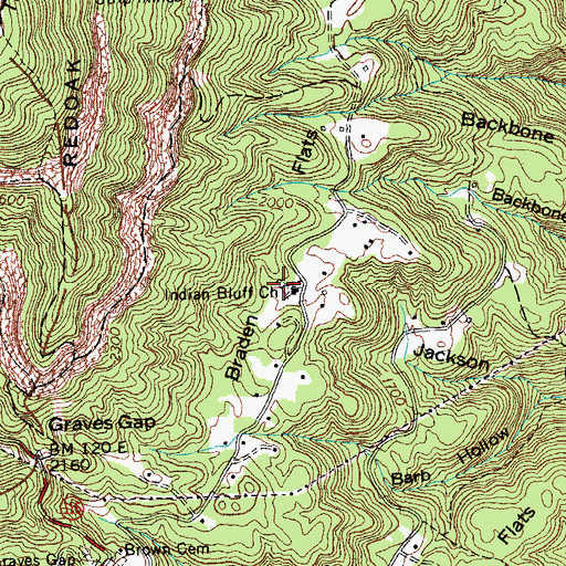 Topographic Map of Indian Bluff Cemetery, TN