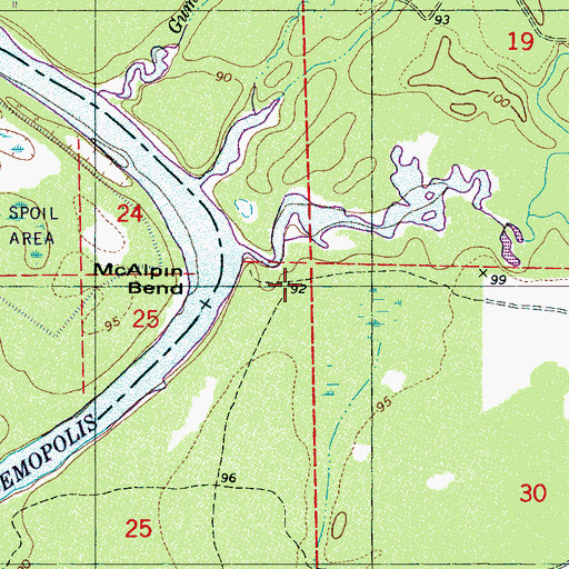 Topographic Map of McAlpine Bluff, AL