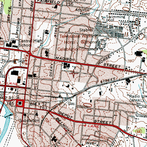 Topographic Map of East Shelbyville Historic District, TN