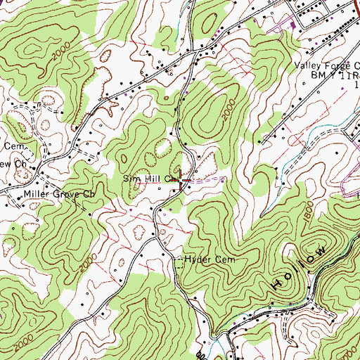 Topographic Map of Sim Hill Church, TN