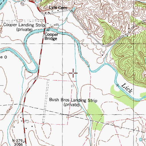 Topographic Map of Bush Brothers Strip Airport (historical), TN