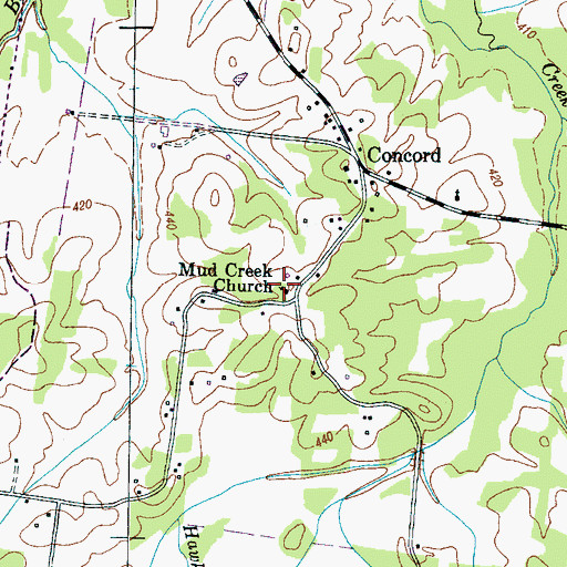 Topographic Map of Mud Creek Primitive Baptist Church, TN