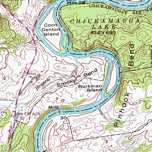 Topographic Map of Smoky Bend, TN