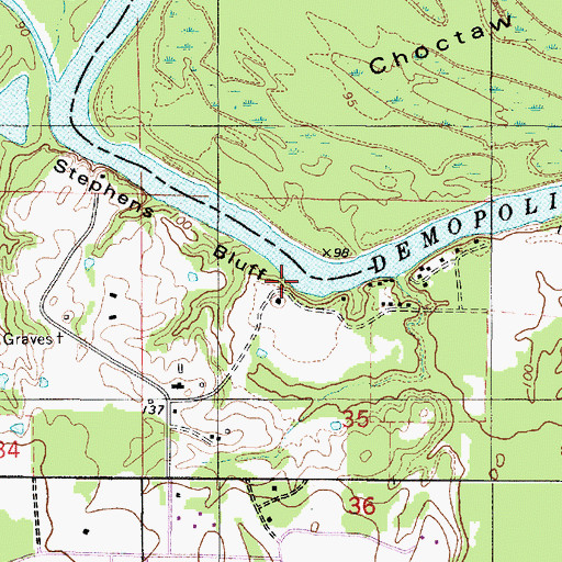 Topographic Map of Stephens Bluff Landing (historical), AL
