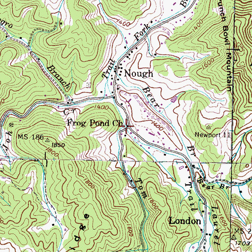 Topographic Map of Tom Creek, TN