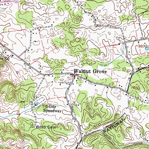 Topographic Map of Walnut Grove, TN
