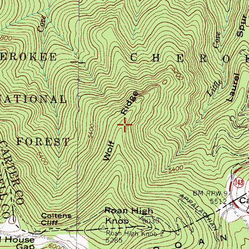 Topographic Map of Wolf Ridge, TN
