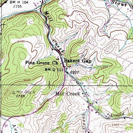 Topographic Map of Bakers Gap, TN