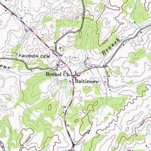 Topographic Map of Baltimore, TN