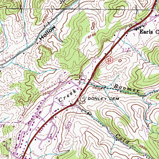 Topographic Map of Boomer Branch, TN