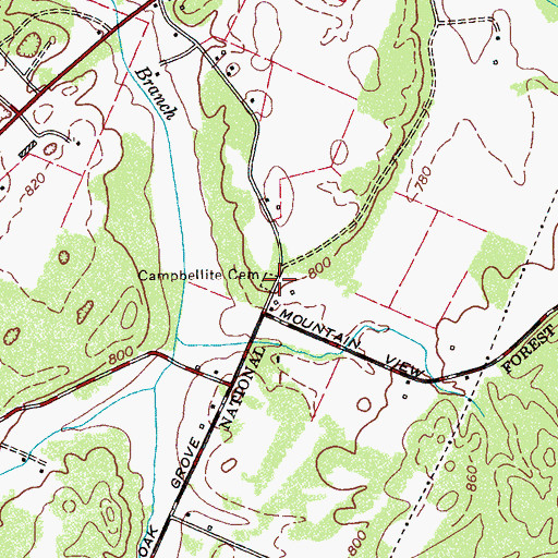 Topographic Map of Campbellite Cemetery, TN