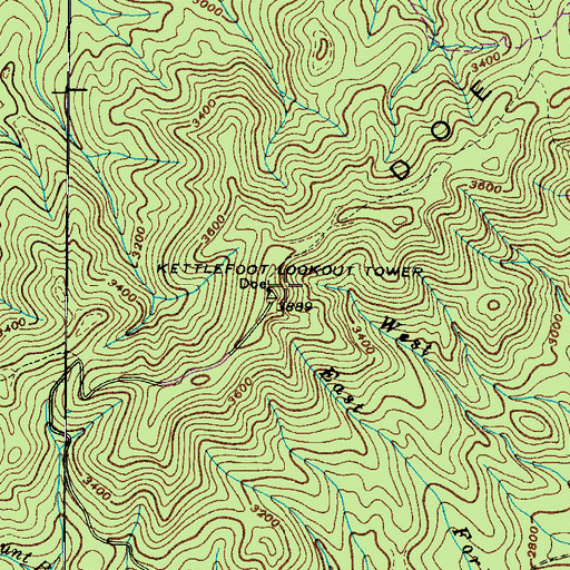 Topographic Map of Doe Mountain, TN