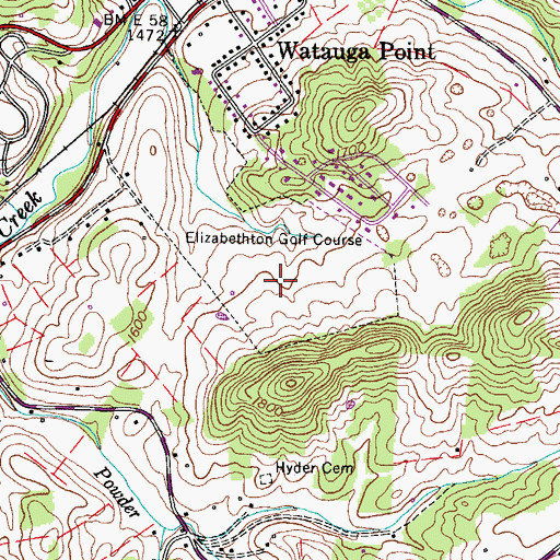 Topographic Map of Elizabethton Golf Course, TN