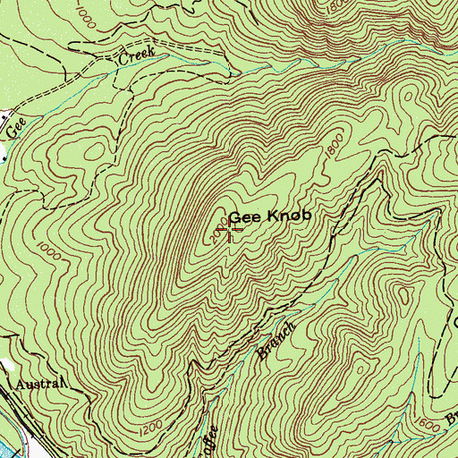 Topographic Map of Gee Knob, TN