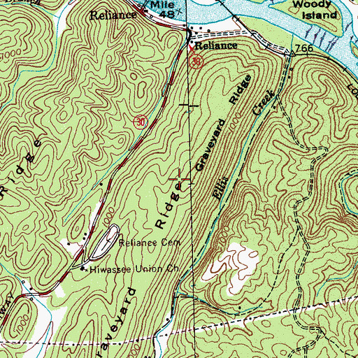 Topographic Map of Graveyard Ridge, TN
