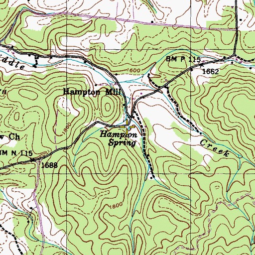 Topographic Map of Hampton Spring, TN