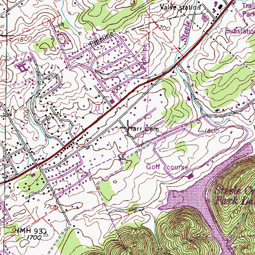 Topographic Map of Harr Cemetery, TN