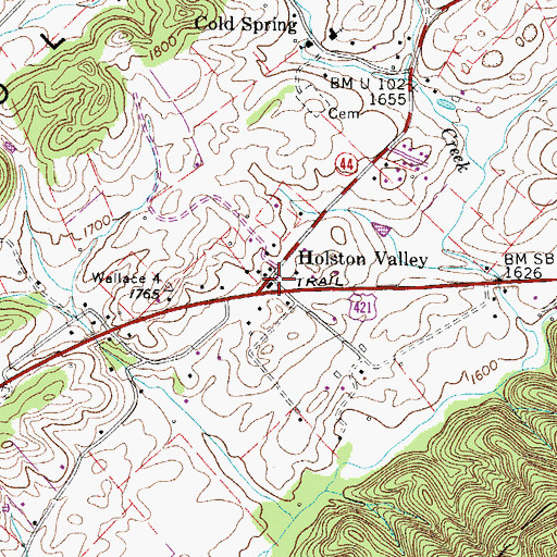 Topographic Map of Holston Valley, TN