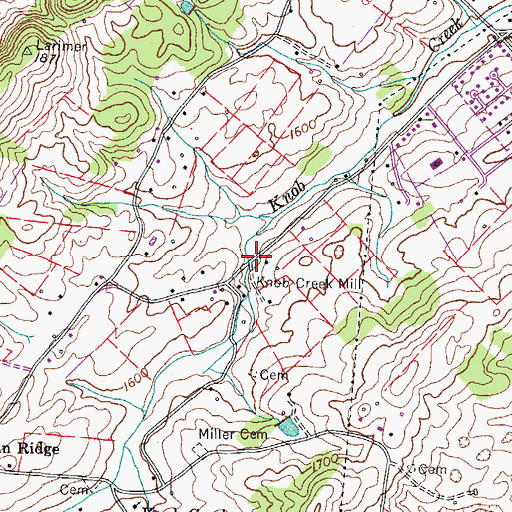 Topographic Map of Knob Creek Mill, TN