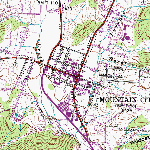 Topographic Map of Mountain City, TN