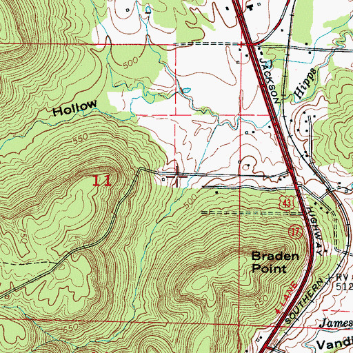 Topographic Map of Green Acres Church, AL