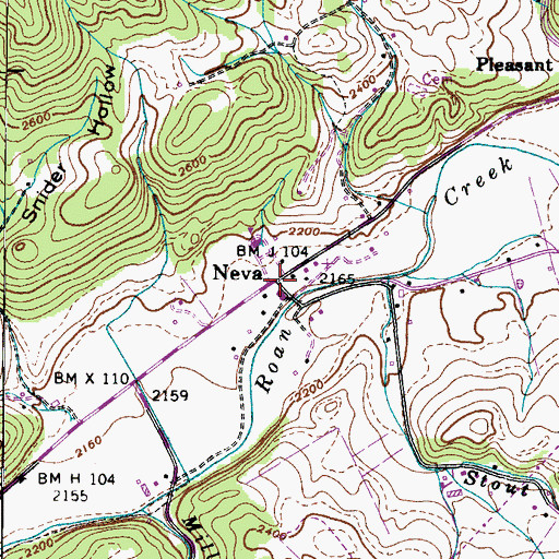 Topographic Map of Neva, TN