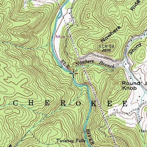Topographic Map of Nowhere Branch, TN