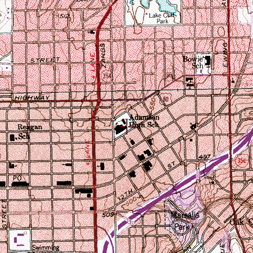 Topographic Map of Adamson High School, TX