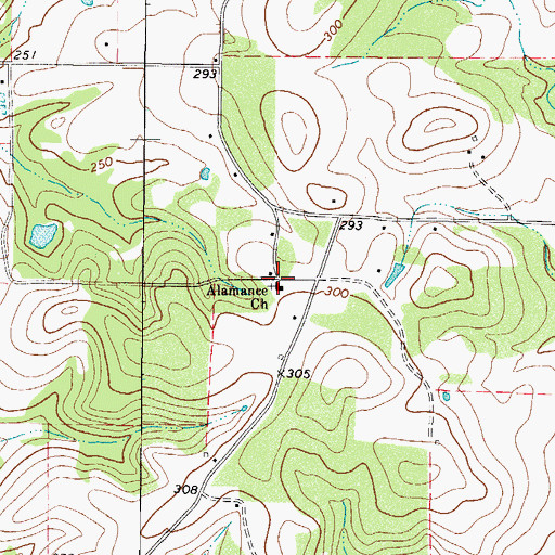 Topographic Map of Alamance Church, TX