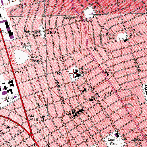 Topographic Map of Alamo School, TX