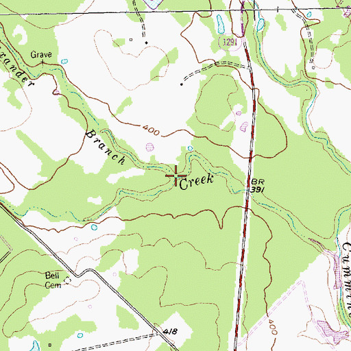 Topographic Map of Alexander Branch, TX