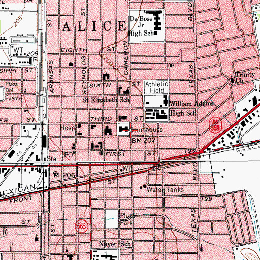 Topographic Map of Alice, TX