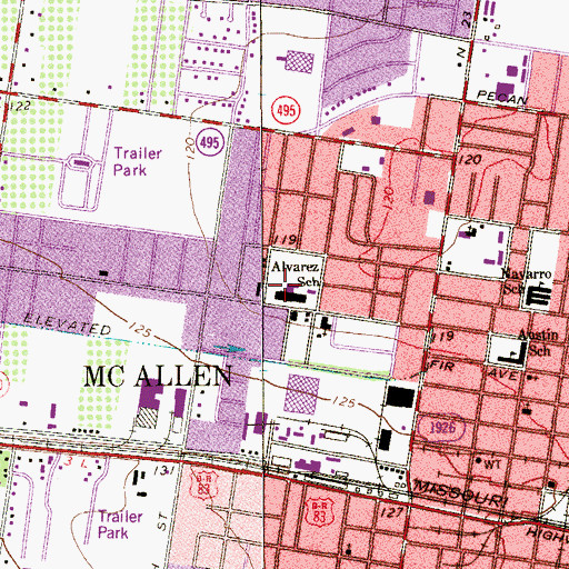 Topographic Map of Alvarez School, TX